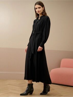 JOSEPH Dalan Crepe Satin Midi Dress Black Designer